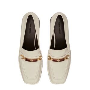 Tory Burch Ivory Leather Perrine Heeled Loafer Size 9 1/2
